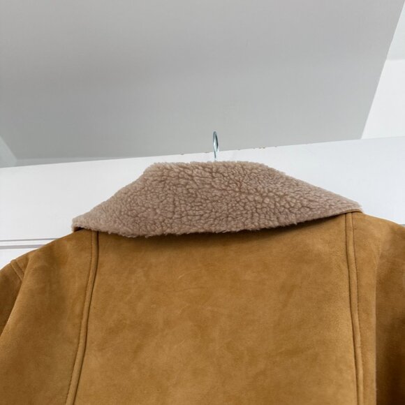 NWT Reformation Veda Luca Suede Shearling Coat Sz S Parmesan Suede Relaxed Fit - Picture 8 of 8